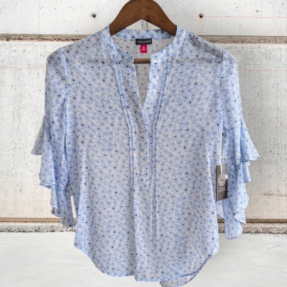 Vince Camuto Tops - NWT Vince Camuto XXS Blue Opal V-Neck Ruffled Bell Sleeve Boho Blouse Top